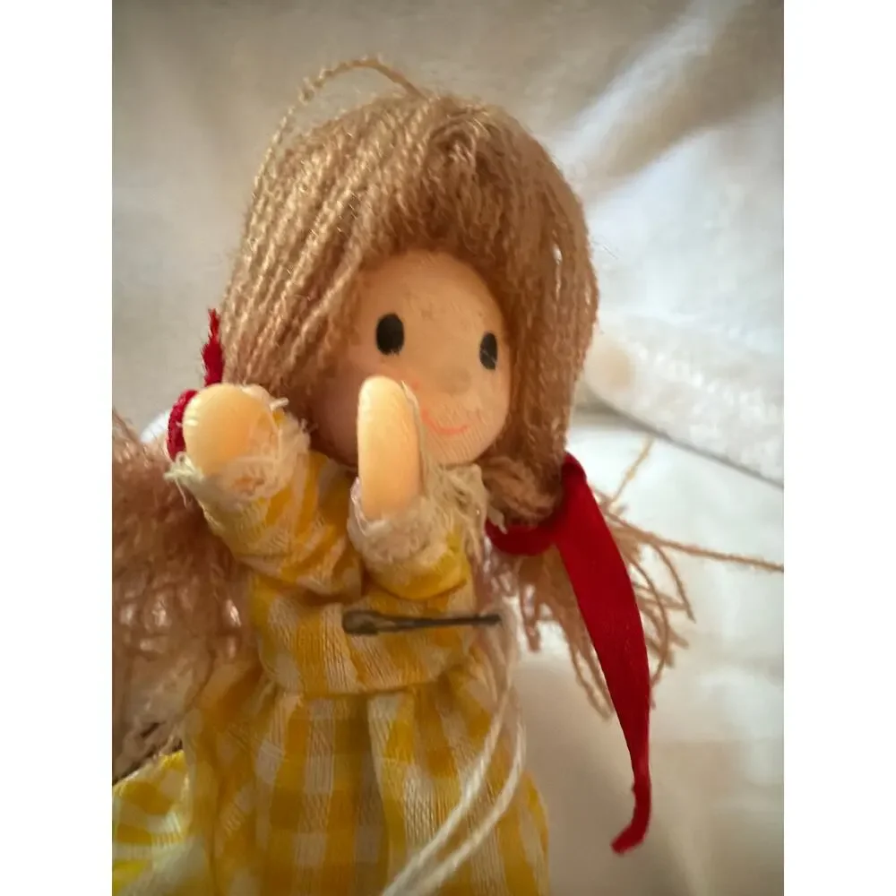 Vintage Clip-On Hugger Doll Made in Korea Yarn Hair Yellow Dress Plush Toy 8